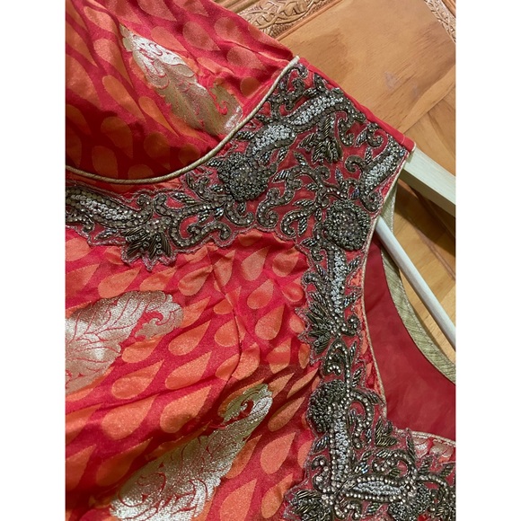 Orange and Gold Embroidered Gown - Picture 3 of 7